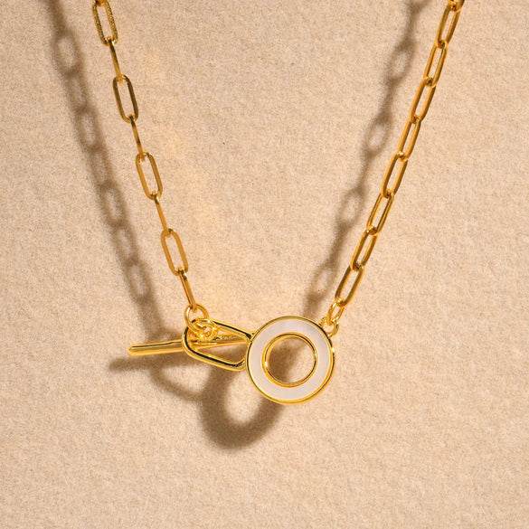 Wholesale Jewelry IG Style Simple Style Circle Stainless Steel Copper Shell Gold Plated Toggle Inlay Necklace