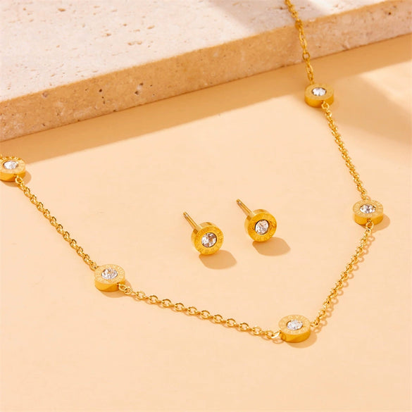 Stainless Steel Gold Plated Jewelry Set With Regular Chain For Women In Fashion Ol Style And Geometric Design