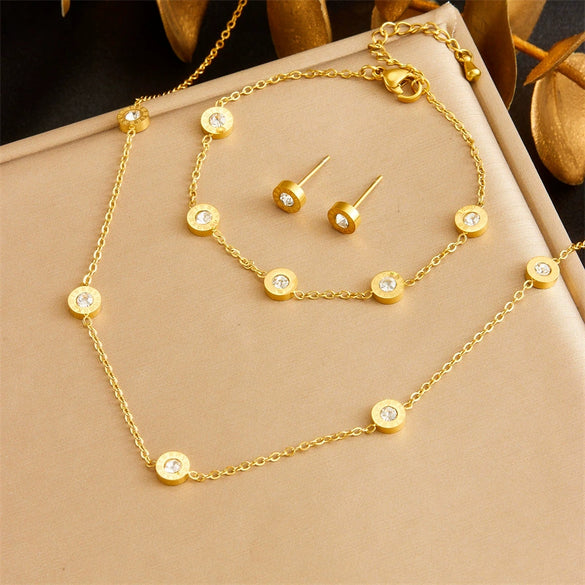 Stainless Steel Gold Plated Jewelry Set With Regular Chain For Women In Fashion Ol Style And Geometric Design