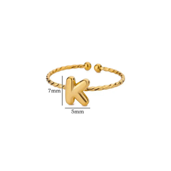 Stainless Steel Gold Plated Letter Adjustable Ring
