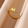 Stainless Steel Gold Plated Letter Adjustable Ring