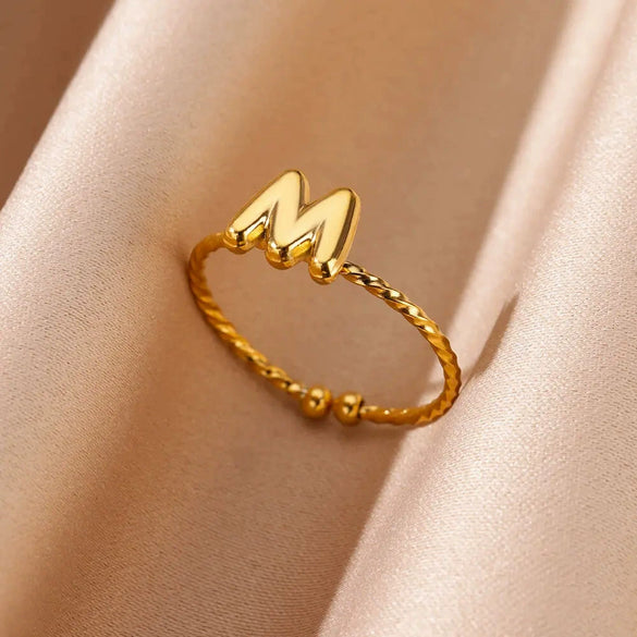 Stainless Steel Gold Plated Letter Adjustable Ring