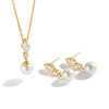 Stainless Steel Gold Plated Marquise Zircon Pearl Pendant Earring And Necklace Set For Women With Irregular Chain
