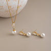 Stainless Steel Gold Plated Marquise Zircon Pearl Pendant Earring And Necklace Set For Women With Irregular Chain
