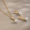Stainless Steel Gold Plated Marquise Zircon Pearl Pendant Earring And Necklace Set For Women With Irregular Chain