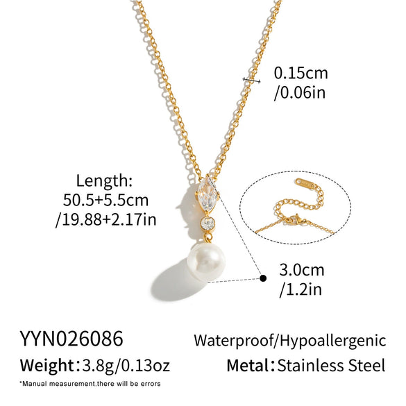 Stainless Steel Gold Plated Marquise Zircon Pearl Pendant Earring And Necklace Set For Women With Irregular Chain