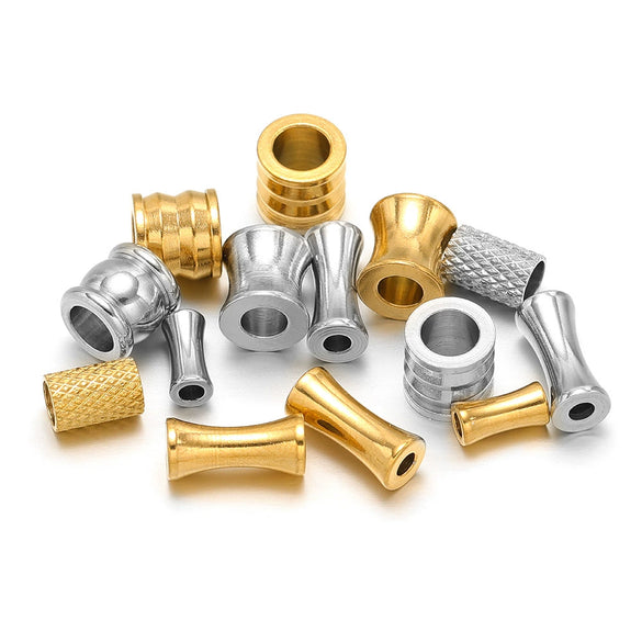 Stainless Steel Gold Plated Mesh Embossed Tube Beads Bone Hole Beads Diy Fashion Necklace Bracelet Beaded Accessories