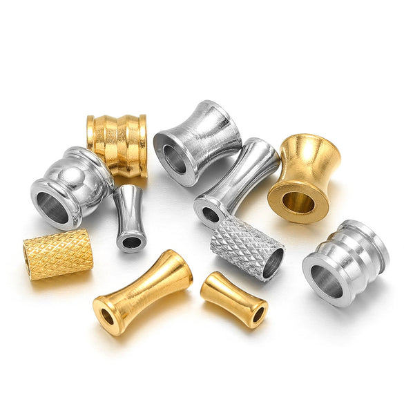 Stainless Steel Gold Plated Mesh Embossed Tube Beads Bone Hole Beads Diy Fashion Necklace Bracelet Beaded Accessories