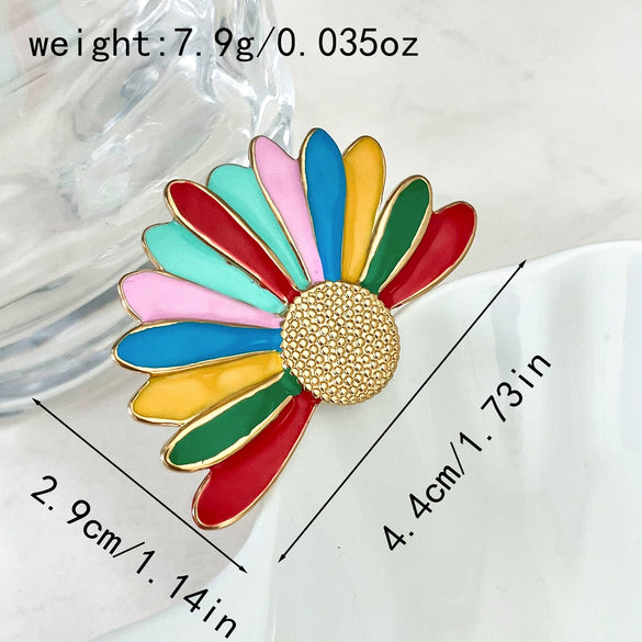 Stainless Steel Gold Plated Open Ring With Colorful Dripping Sunflower Peacock Open Screen Design Electroplated Geometric Style Unisex