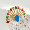 Stainless Steel Gold Plated Open Ring With Colorful Dripping Sunflower Peacock Open Screen Design Electroplated Geometric Style Unisex