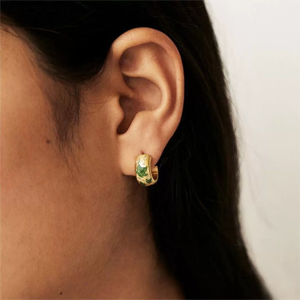 Stainless Steel Gold Plated Painted Floral Geometric Cshaped Women's Earrings