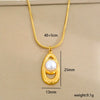 Stainless Steel Gold Plated Pearl Casting Heart Pendant Necklace With Titanium Steel Shell Clavicle Chain Electroplated Geometric Pattern For Women