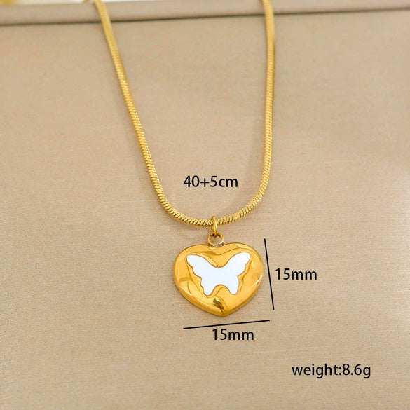 Stainless Steel Gold Plated Pearl Casting Heart Pendant Necklace With Titanium Steel Shell Clavicle Chain Electroplated Geometric Pattern For Women