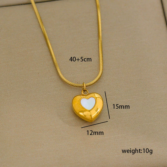 Stainless Steel Gold Plated Pearl Casting Heart Pendant Necklace With Titanium Steel Shell Clavicle Chain Electroplated Geometric Pattern For Women