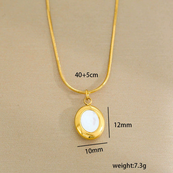 Stainless Steel Gold Plated Pearl Casting Heart Pendant Necklace With Titanium Steel Shell Clavicle Chain Electroplated Geometric Pattern For Women