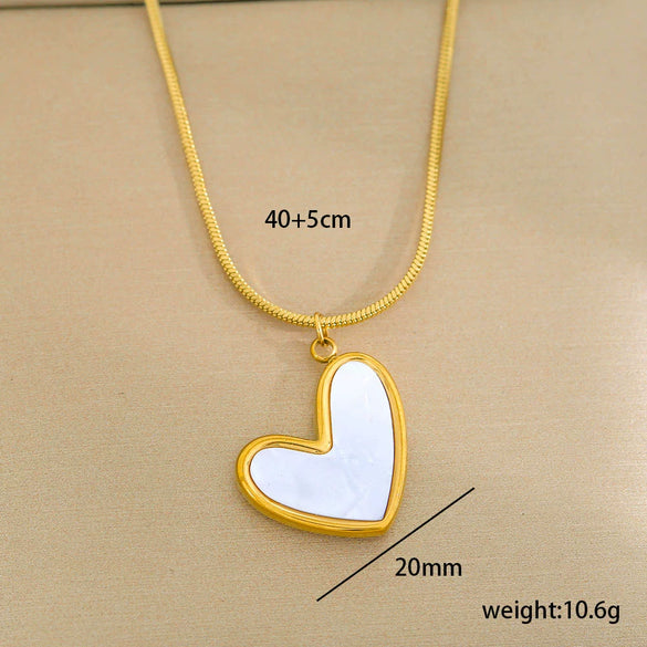 Stainless Steel Gold Plated Pearl Casting Heart Pendant Necklace With Titanium Steel Shell Clavicle Chain Electroplated Geometric Pattern For Women