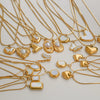 Stainless Steel Gold Plated Pearl Casting Heart Pendant Necklace With Titanium Steel Shell Clavicle Chain Electroplated Geometric Pattern For Women