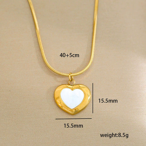 Stainless Steel Gold Plated Pearl Casting Heart Pendant Necklace With Titanium Steel Shell Clavicle Chain Electroplated Geometric Pattern For Women