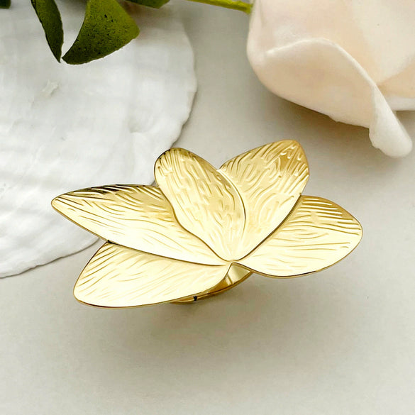 Stainless Steel Gold Plated Plant Shape Fashion Unisex Ring