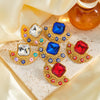 Stainless Steel Gold Plated Rhinestone Fan Shaped Geometric Oil Drip Drop Earrings For Women
