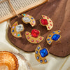 Stainless Steel Gold Plated Rhinestone Fan Shaped Geometric Oil Drip Drop Earrings For Women