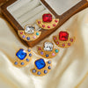 Stainless Steel Gold Plated Rhinestone Fan Shaped Geometric Oil Drip Drop Earrings For Women