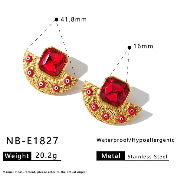 Stainless Steel Gold Plated Rhinestone Fan Shaped Geometric Oil Drip Drop Earrings For Women