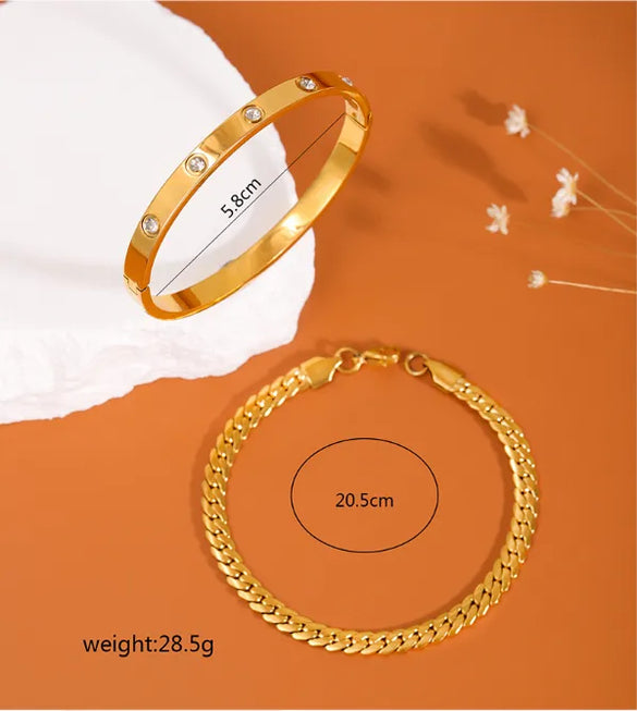 Stainless Steel Gold Plated Silver Plated Simple Style Inlay Solid Color Rhinestones Bracelets