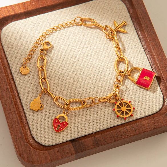 Stainless Steel Gold Plated Small Lock Pendant Bracelet For Girls
