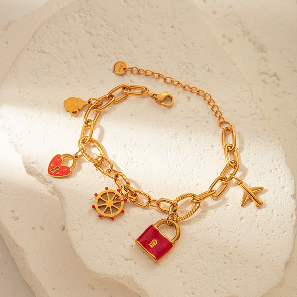 Stainless Steel Gold Plated Small Lock Pendant Bracelet For Girls