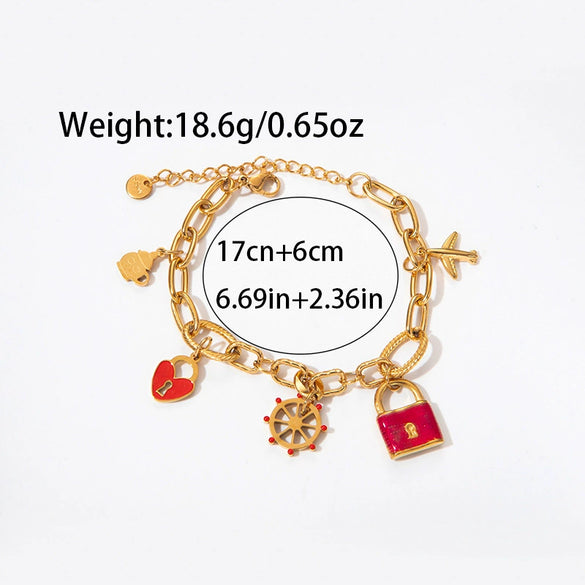 Stainless Steel Gold Plated Small Lock Pendant Bracelet For Girls