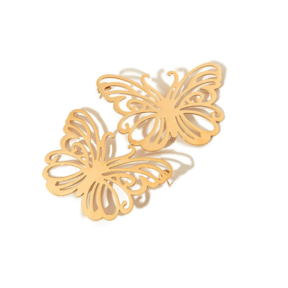 Stainless Steel Gold Plated Sweet Butterfly Animal Zodiac Earrings For Women