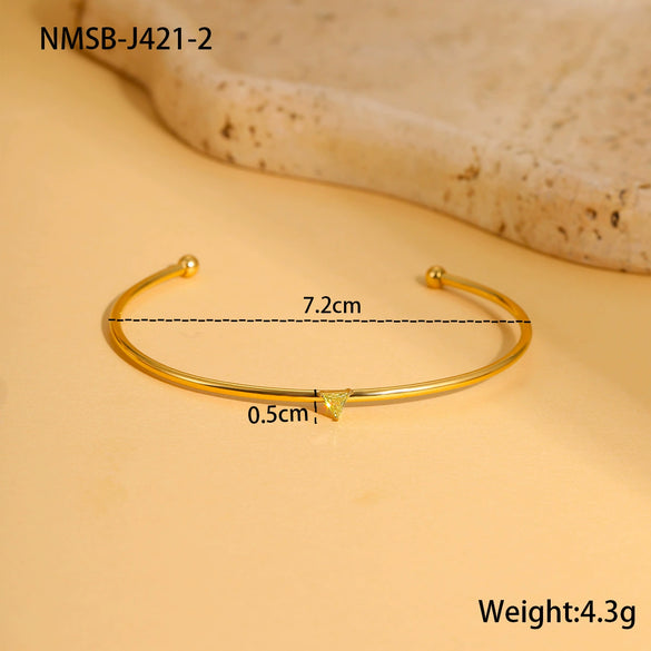 Stainless Steel Gold Plated Women's Geometric Pattern Bracelet Inlaid With Colorful Zircon Birthstone
