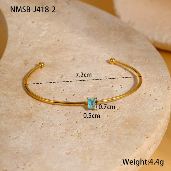 Stainless Steel Gold Plated Women's Geometric Pattern Bracelet Inlaid With Colorful Zircon Birthstone