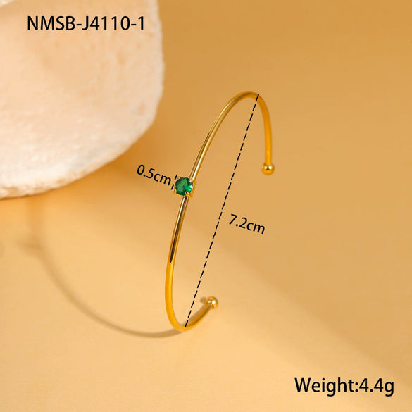 Stainless Steel Gold Plated Women's Geometric Pattern Bracelet Inlaid With Colorful Zircon Birthstone
