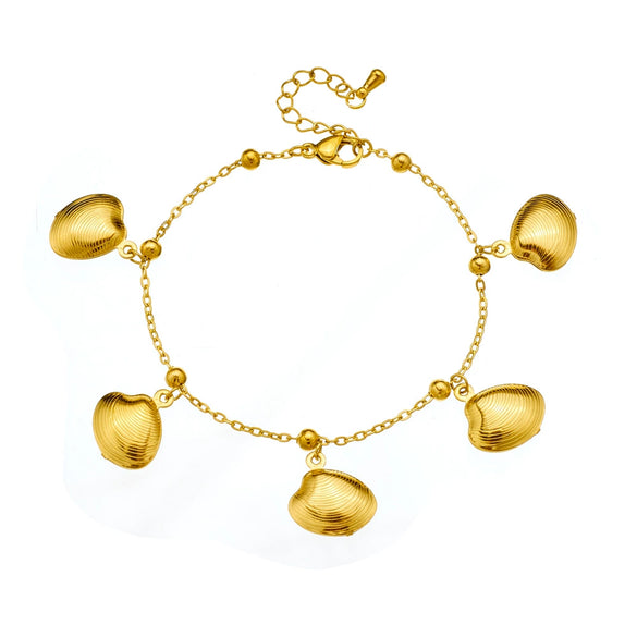 Stainless Steel Goldplated Animal Zodiac Style Bracelet With Tropical Fish Starfish Scallop Design