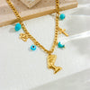 Stainless Steel Goldplated Blue Eyes Cross Portrait Head Pendant Necklace For Women Fashion Style