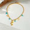 Stainless Steel Goldplated Blue Eyes Cross Portrait Head Pendant Necklace For Women Fashion Style