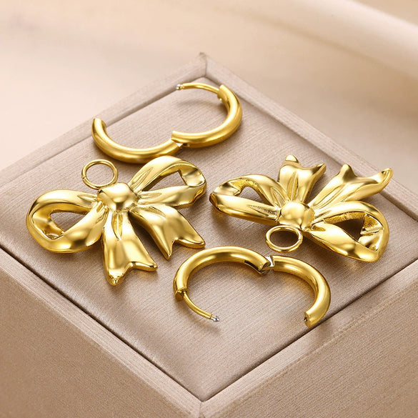 Stainless Steel Goldplated Bow Earrings For Women