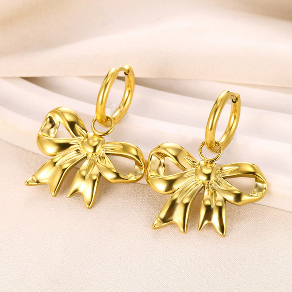 Stainless Steel Goldplated Bow Earrings For Women