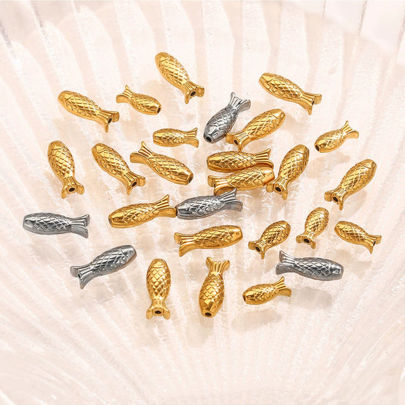 Stainless Steel Goldplated Fish Pattern Spacer Ball Dragon Boat Diy Bracelet Spare Accessories