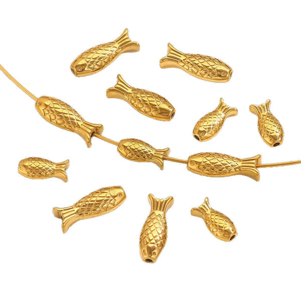 Stainless Steel Goldplated Fish Pattern Spacer Ball Dragon Boat Diy Bracelet Spare Accessories