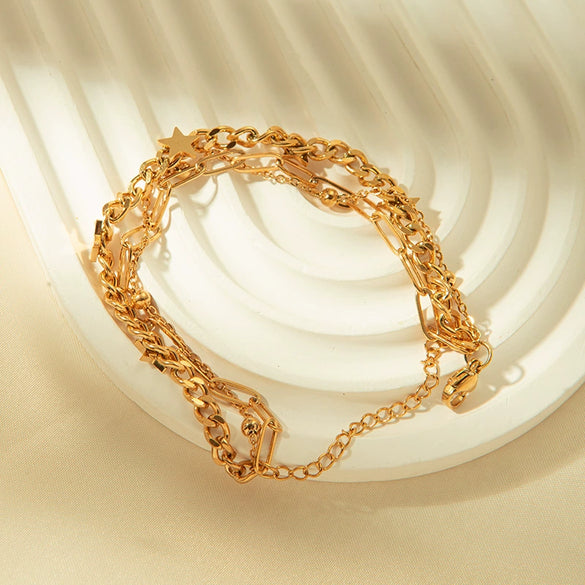 Stainless Steel Goldplated Fivepointed Star Bracelet Electroplated Creative Design Jewelry