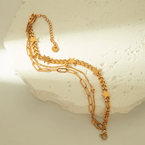 Stainless Steel Goldplated Fivepointed Star Bracelet Electroplated Creative Design Jewelry