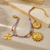 Stainless Steel Goldplated Flower Round Pendant Braided Rope Women's Bracelet With Electroplating