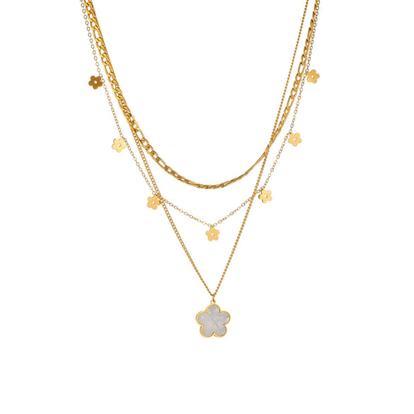 Stainless Steel Goldplated Flowers Pendant Chain Jewelry Necklace For Women Fashion Vintage Style