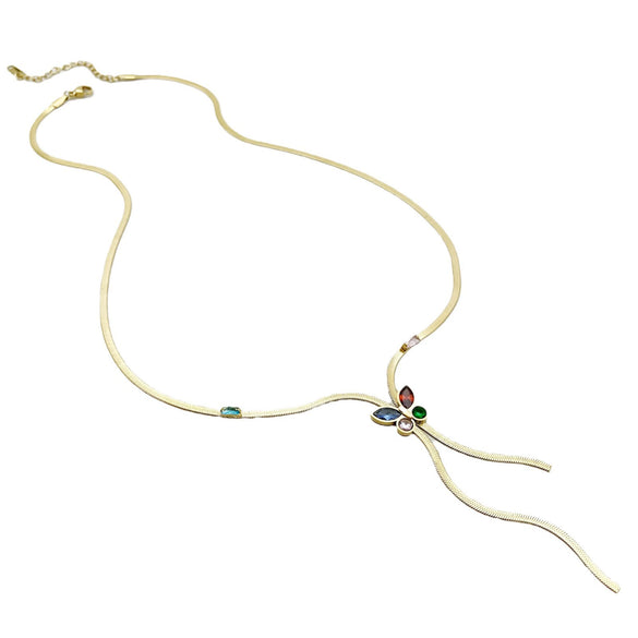 Stainless Steel Goldplated Gemstone Butterfly Multilayer Women's Necklace With Insect Pattern And Electroplating Treatment