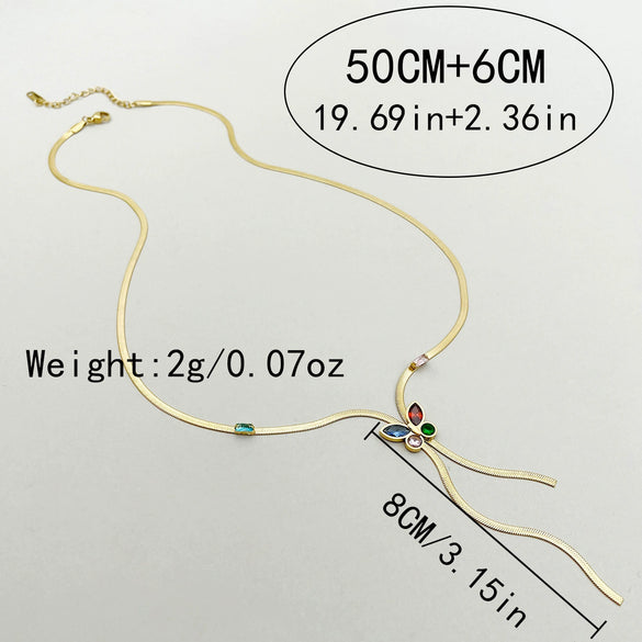 Stainless Steel Goldplated Gemstone Butterfly Multilayer Women's Necklace With Insect Pattern And Electroplating Treatment