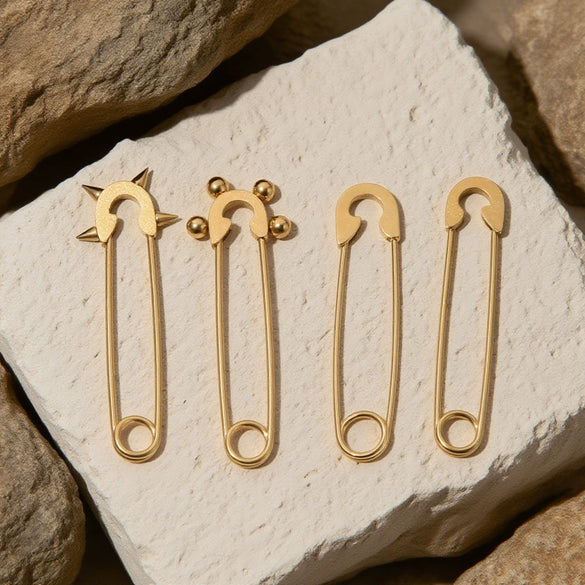 Stainless Steel Goldplated Geometric Diamond Pin Brooch Handmade Jewelry Accessories