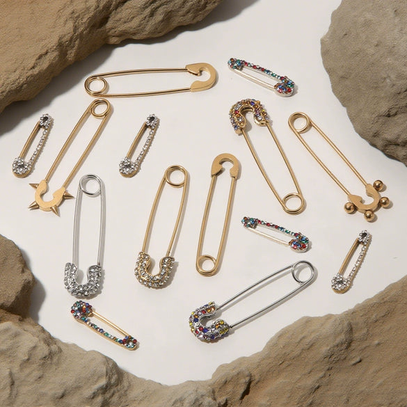 Stainless Steel Goldplated Geometric Diamond Pin Brooch Handmade Jewelry Accessories